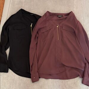 Express Long Sleeve Zip Blouse - Plum & Black